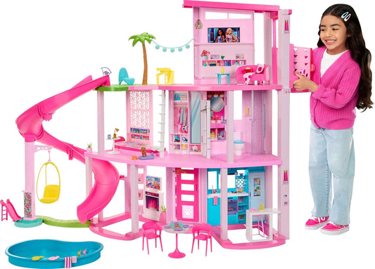Doll House Playset with 75+ Pieces Including Toy Furniture & 3-Story Pool Slide
