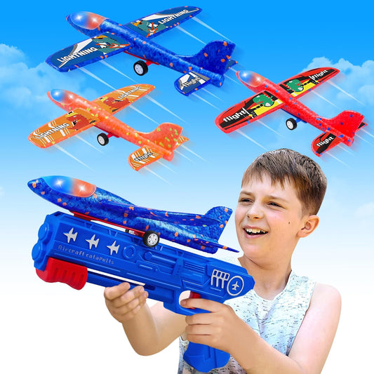 3 Pack Airplane Launcher Toys, 2 Flight Modes LED Foam Glider Catapult Plane