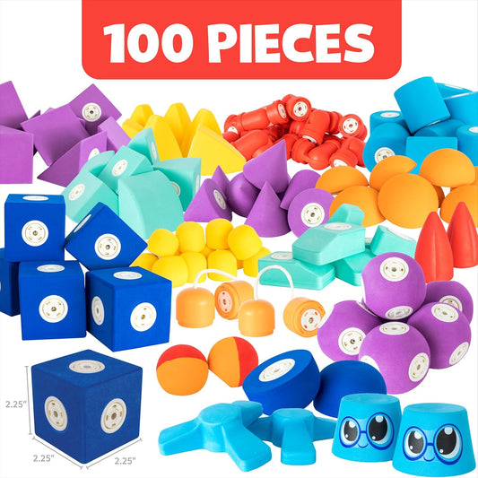 Magnetic Foam Building Blocks - 100-Piece Set with Storage Chest