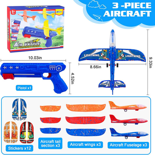 3 Pack Airplane Launcher Toys, 2 Flight Modes LED Foam Glider Catapult Plane